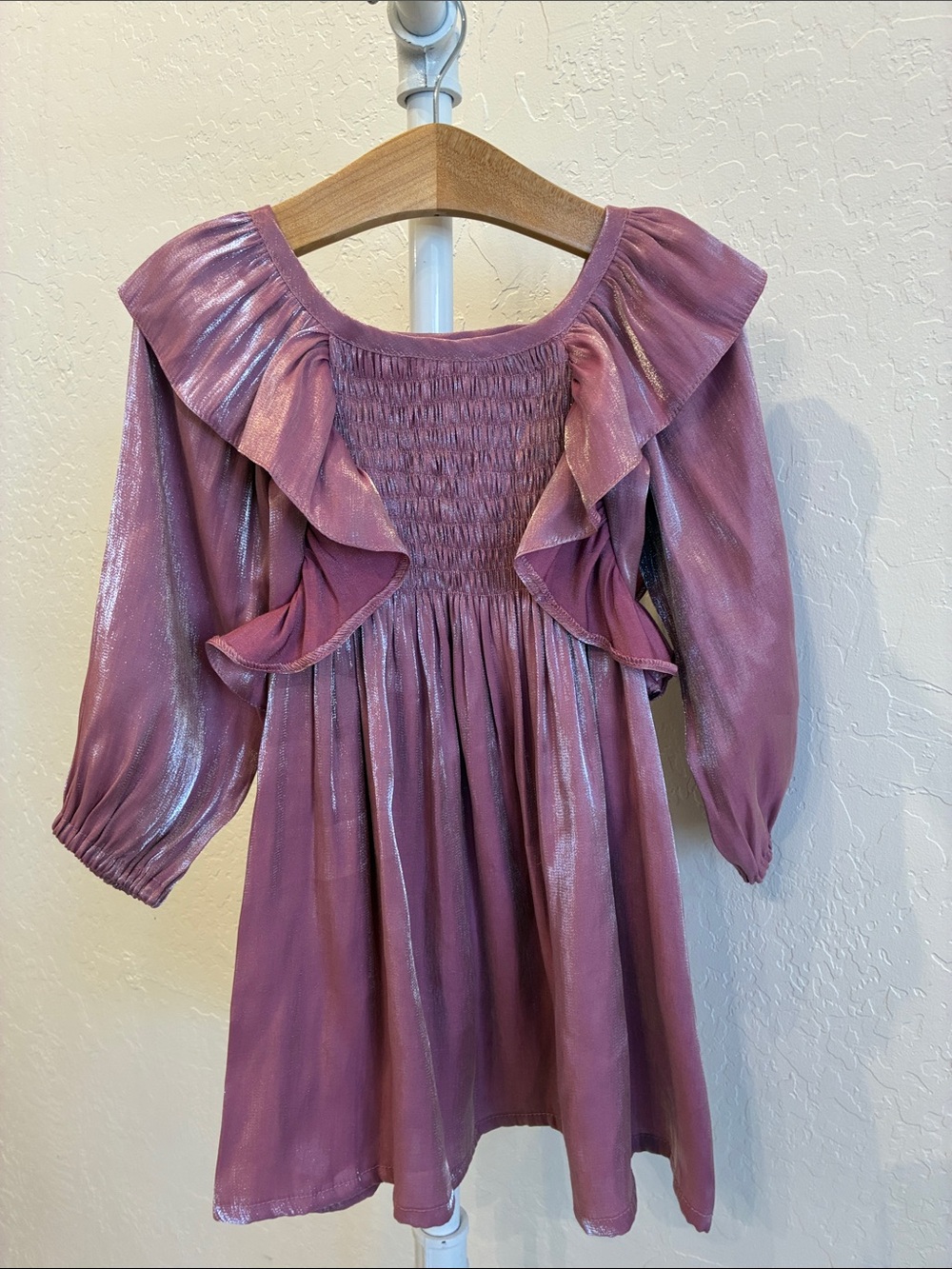 Girls' Shimmer Mauve Ruffle-Front Formal Dress